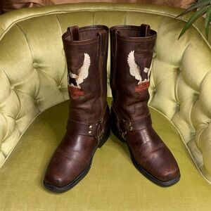 Harley Davidson Boots Black Leather Square Toe Eagle 7.5 M made in USA